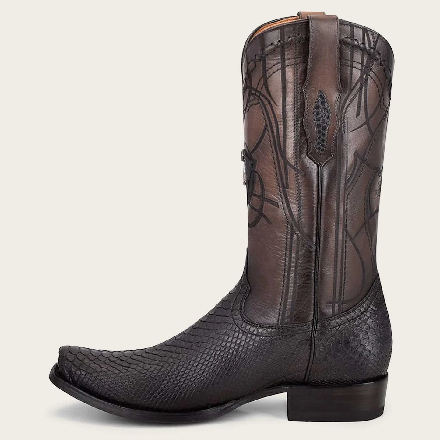 CUADRA MEN'S,ENGRAVED BLACK PYTHON LEATHER BOOTS