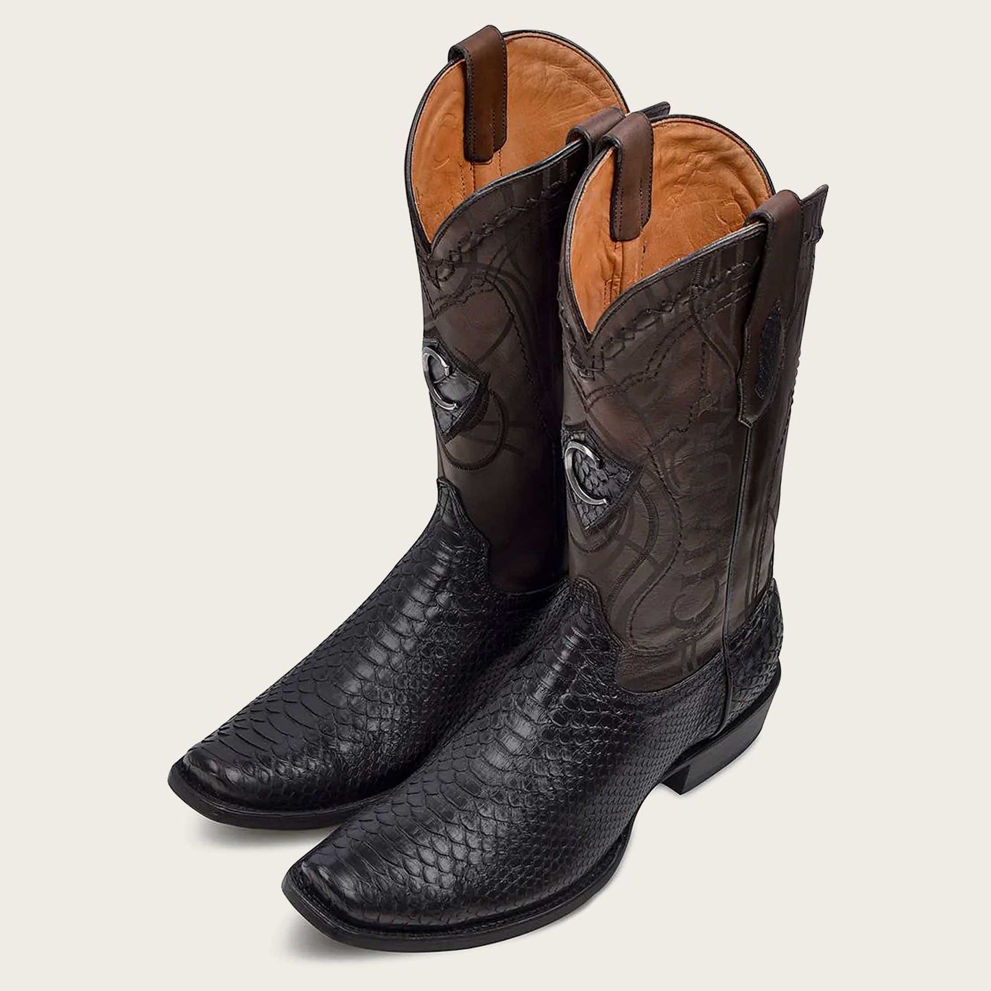 CUADRA MEN'S,ENGRAVED BLACK PYTHON LEATHER BOOTS