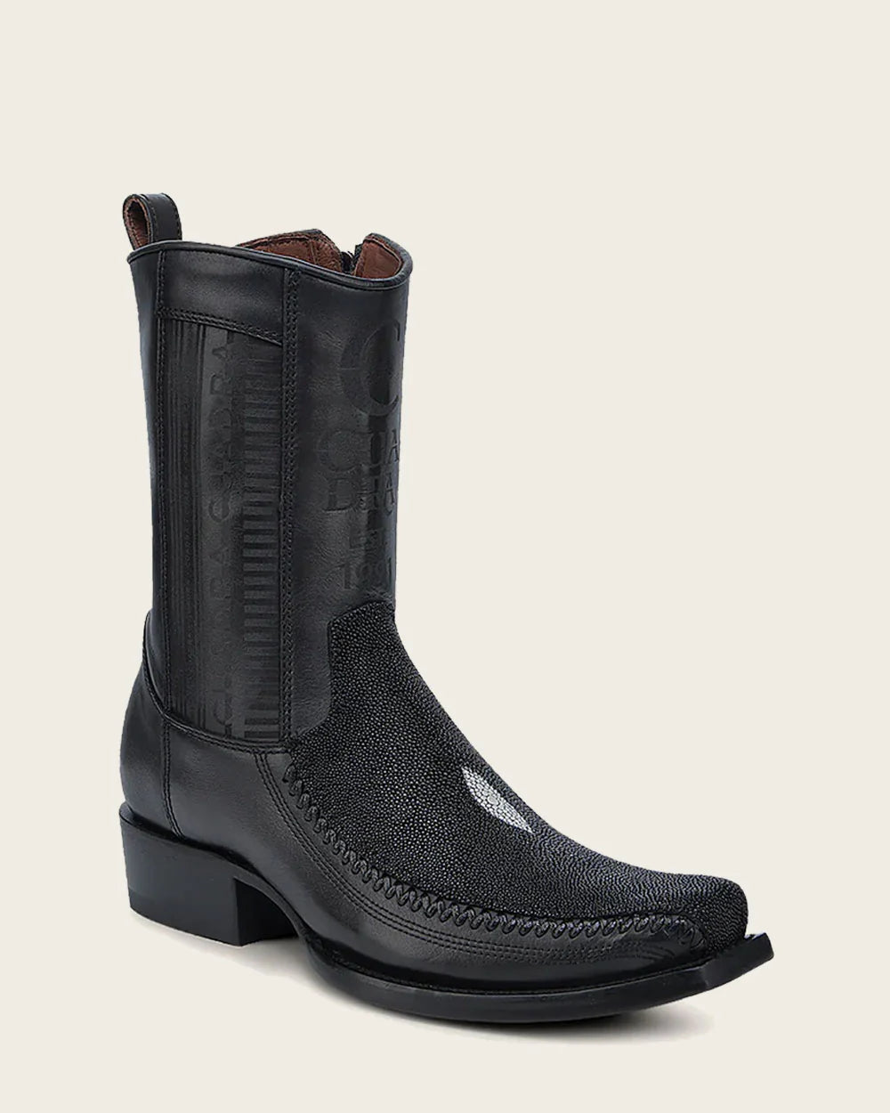 CUADRA MEN'S ENGRAVED BLACK STINGRAY COWBOY BOOTS