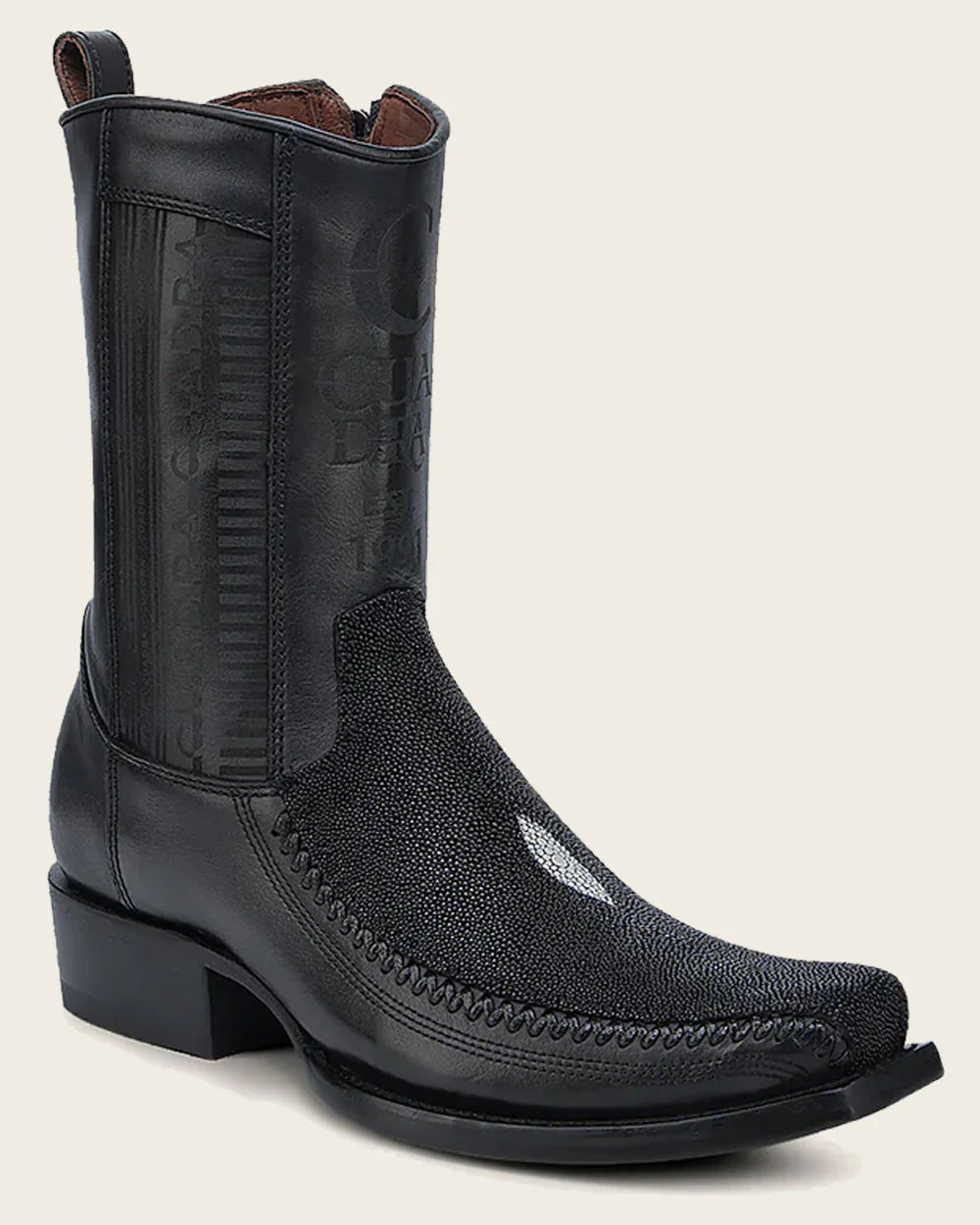 CUADRA MEN'S ENGRAVED BLACK STINGRAY COWBOY BOOTS