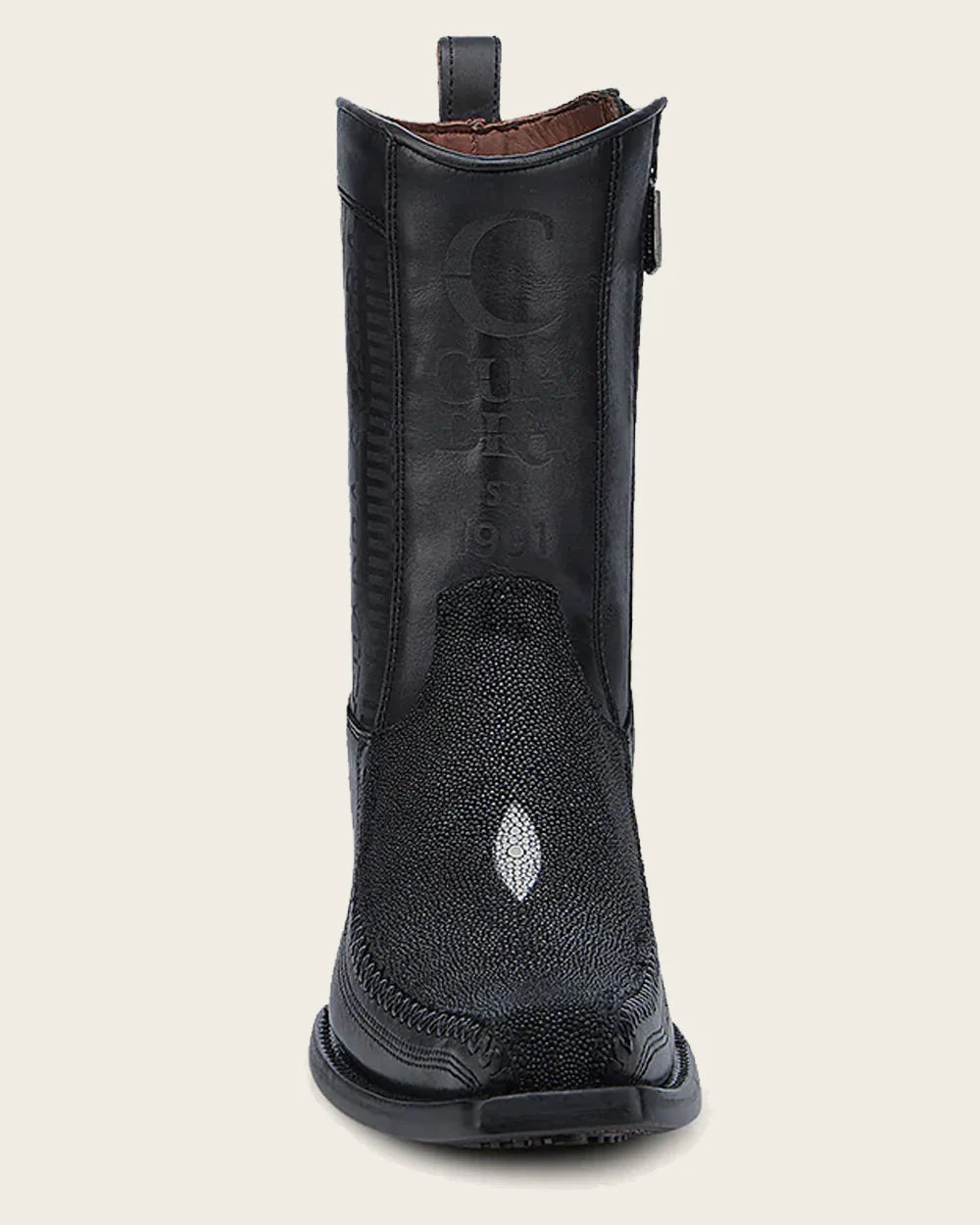 CUADRA MEN'S ENGRAVED BLACK STINGRAY COWBOY BOOTS