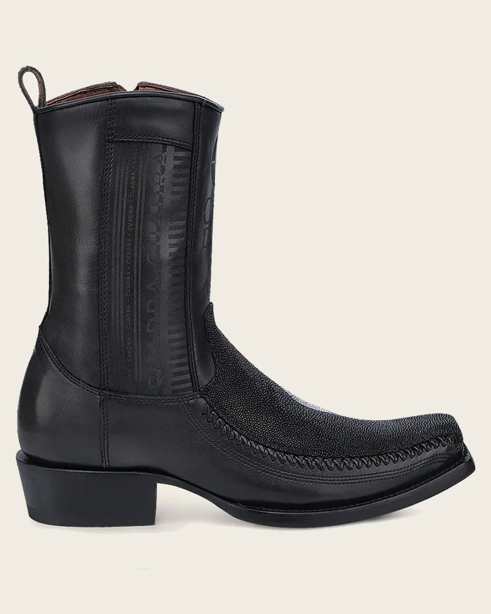 CUADRA MEN'S ENGRAVED BLACK STINGRAY COWBOY BOOTS