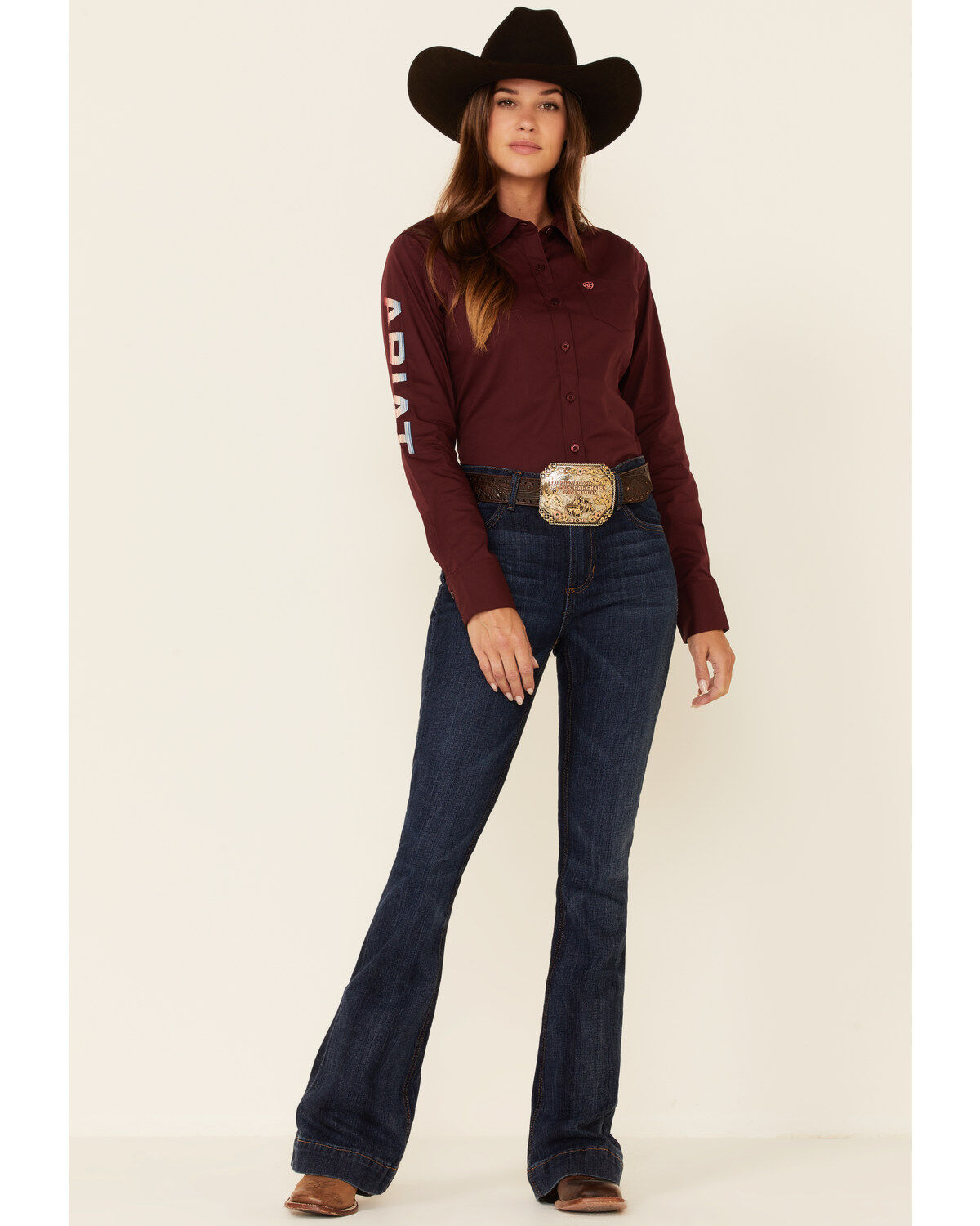 ARIAT WOMENS TEAM KIRBY STRETCH SHIRT ZINFANDEL