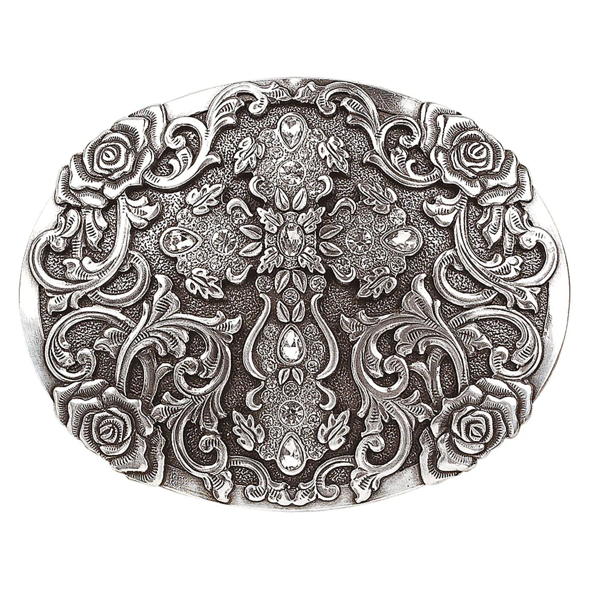 BLAZIN ROXX WESTERN SILVER CROSS & RHINESTONES BELT BUCKLE