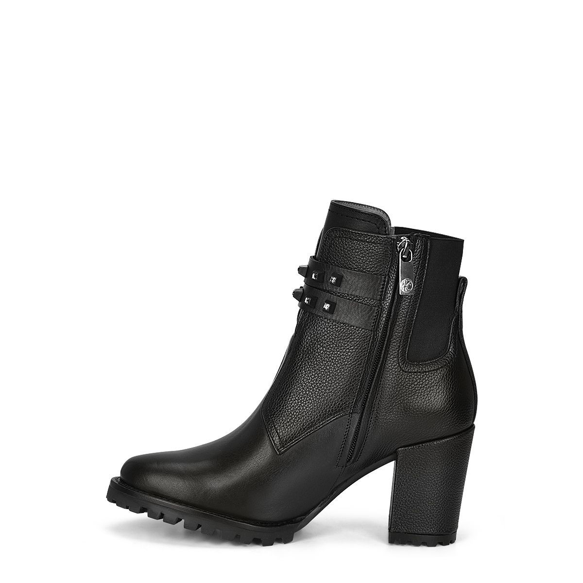 FRANCO CUADRA, BLACK COMBINED LEATHER URBAN ANKLE BOOTIE WITH CRYSTALS