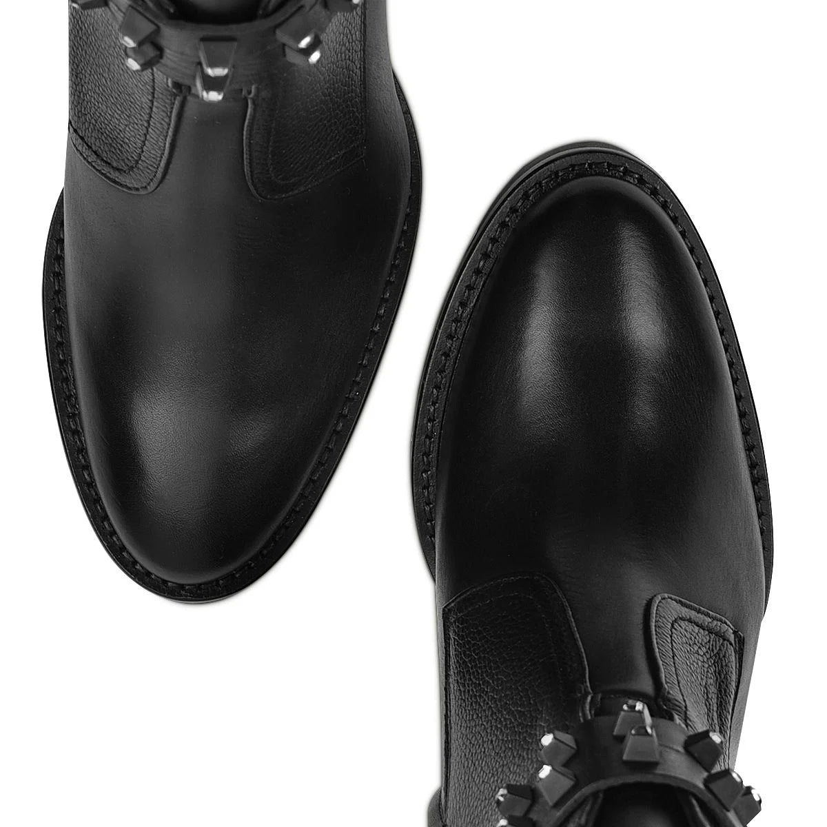 FRANCO CUADRA, BLACK COMBINED LEATHER URBAN ANKLE BOOTIE WITH CRYSTALS