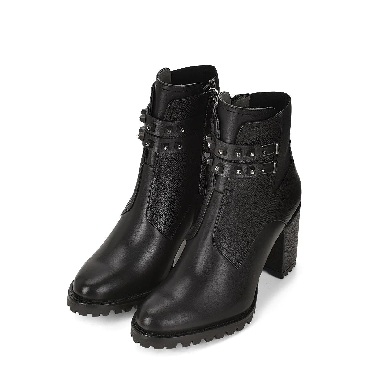 FRANCO CUADRA, BLACK COMBINED LEATHER URBAN ANKLE BOOTIE WITH CRYSTALS