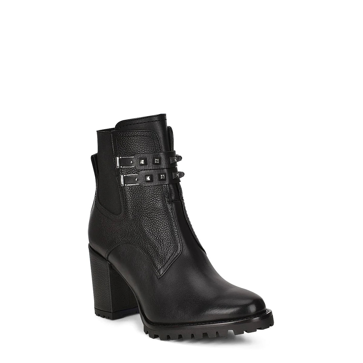 FRANCO CUADRA, BLACK COMBINED LEATHER URBAN ANKLE BOOTIE WITH CRYSTALS