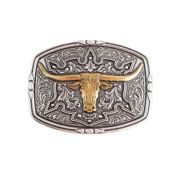 NOCONA SILVER & GOLD LONGHORN BELT BUCKLE
