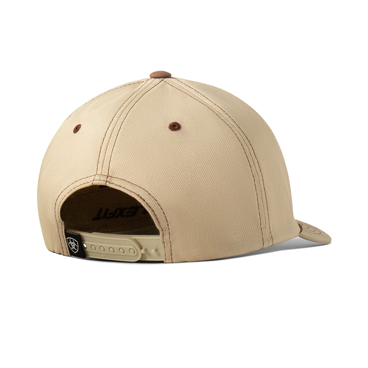 ARIAT MENS KHAKI FLEXFIT LEATHER PATCH CAP