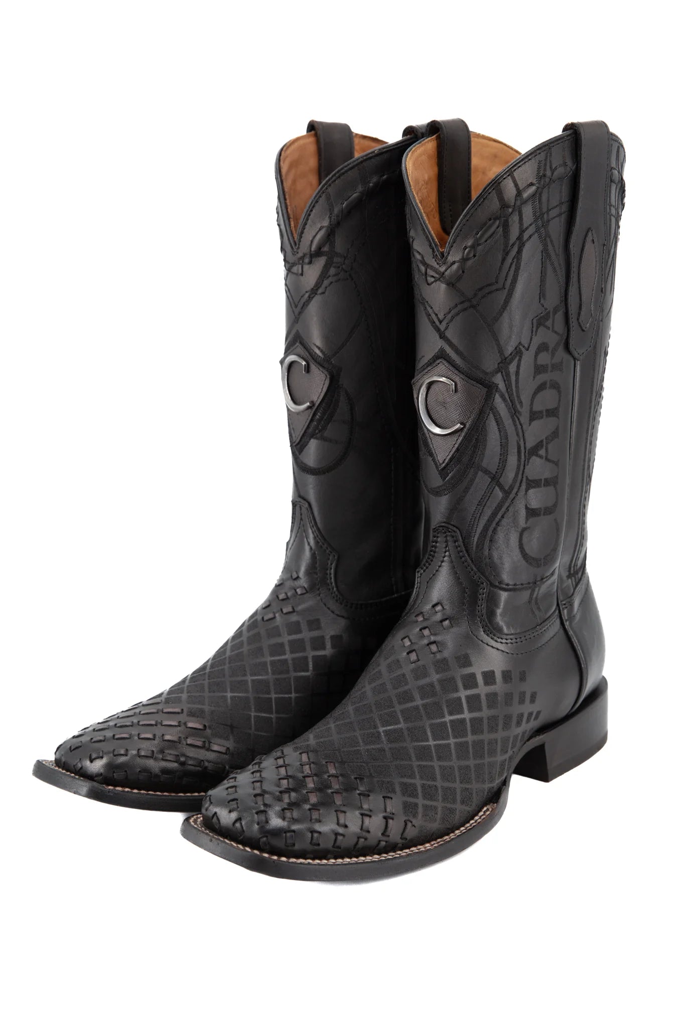 MEN'S CUADRA ENGRAVED BLACK LEATHER WESTERN BOOTS