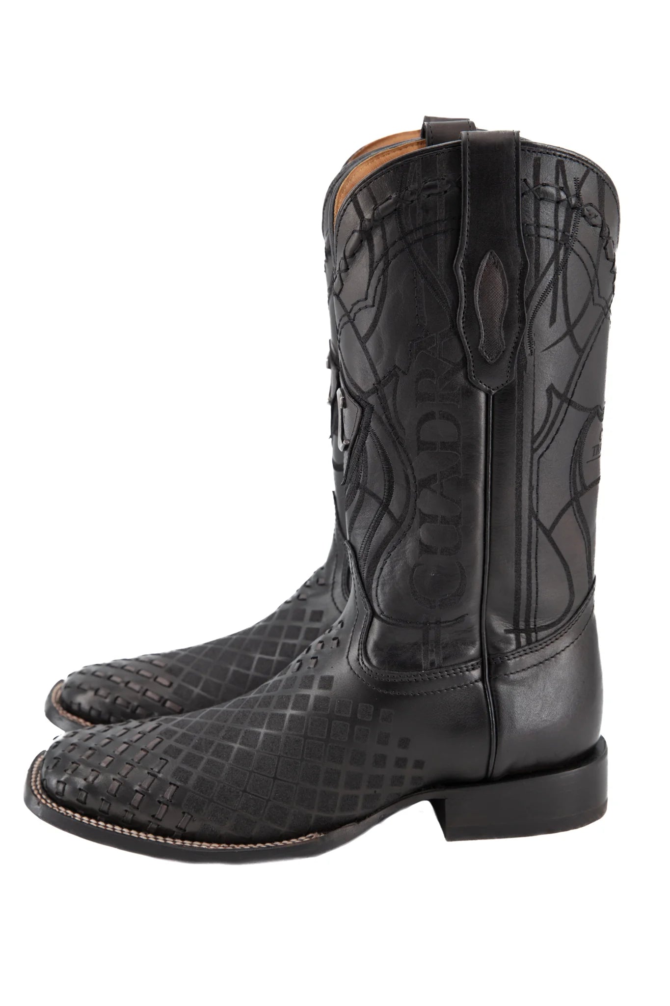 MEN'S CUADRA ENGRAVED BLACK LEATHER WESTERN BOOTS