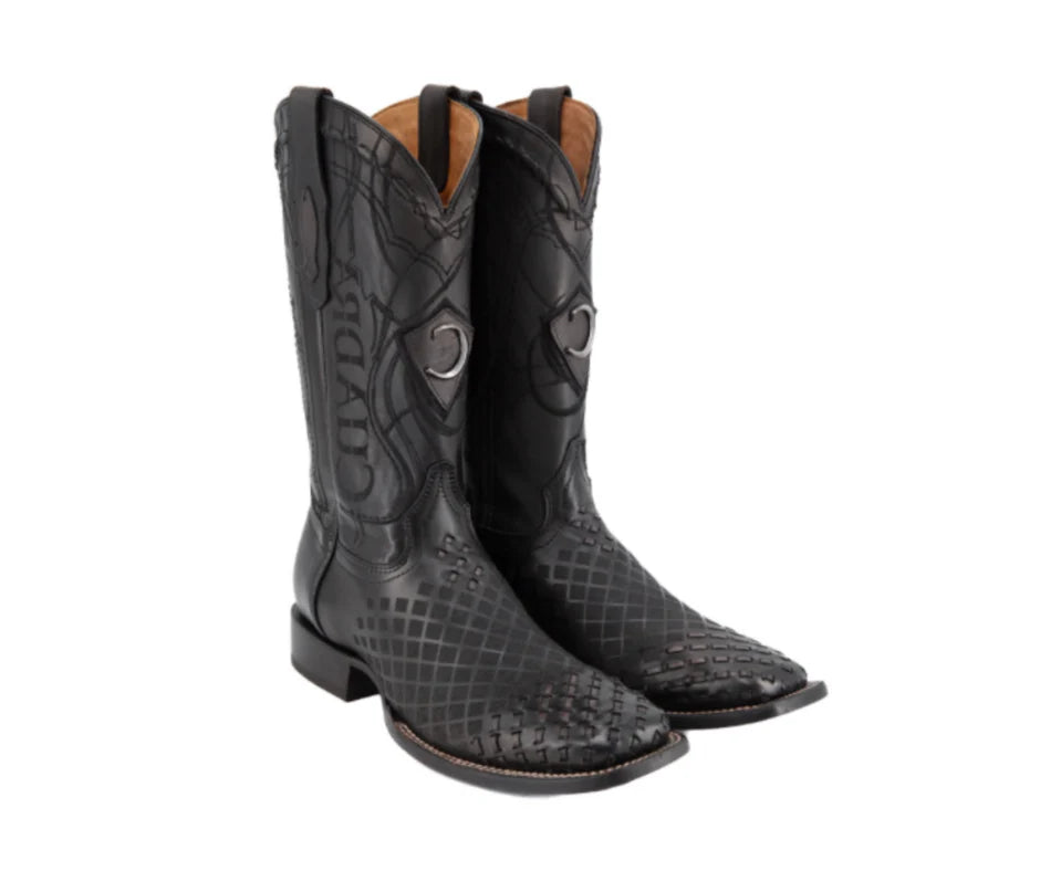 MEN'S CUADRA ENGRAVED BLACK LEATHER WESTERN BOOTS