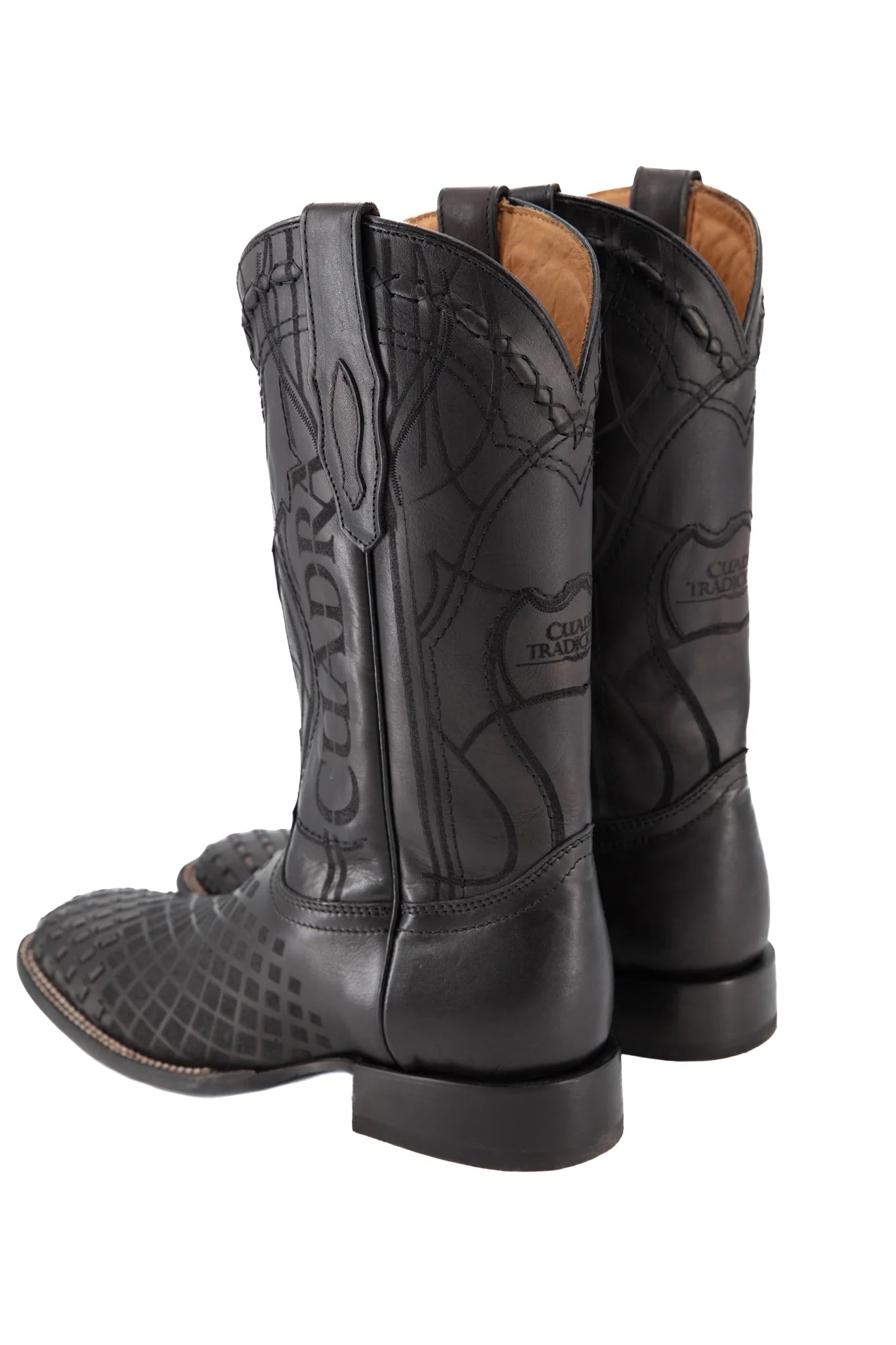 MEN'S CUADRA ENGRAVED BLACK LEATHER WESTERN BOOTS