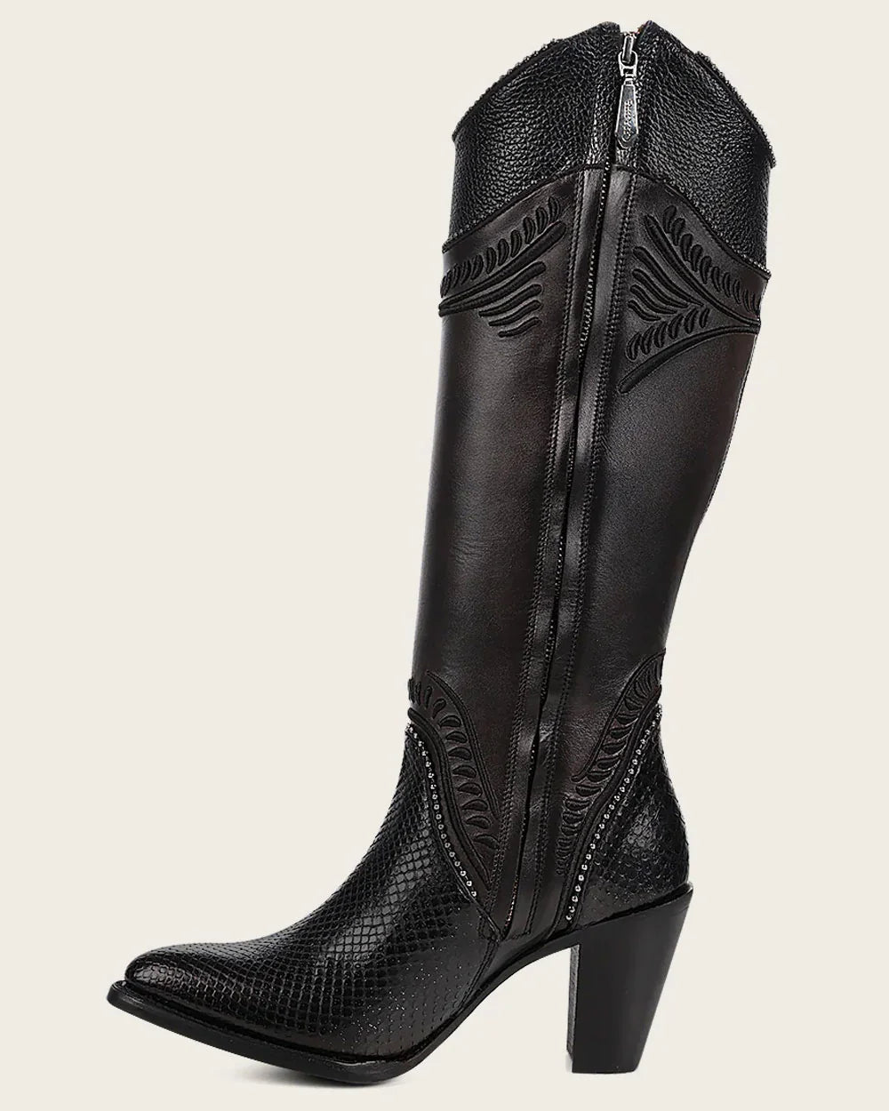 WOMENS CUADRA BLACK PYTHON KNEE HIGH BOOTS