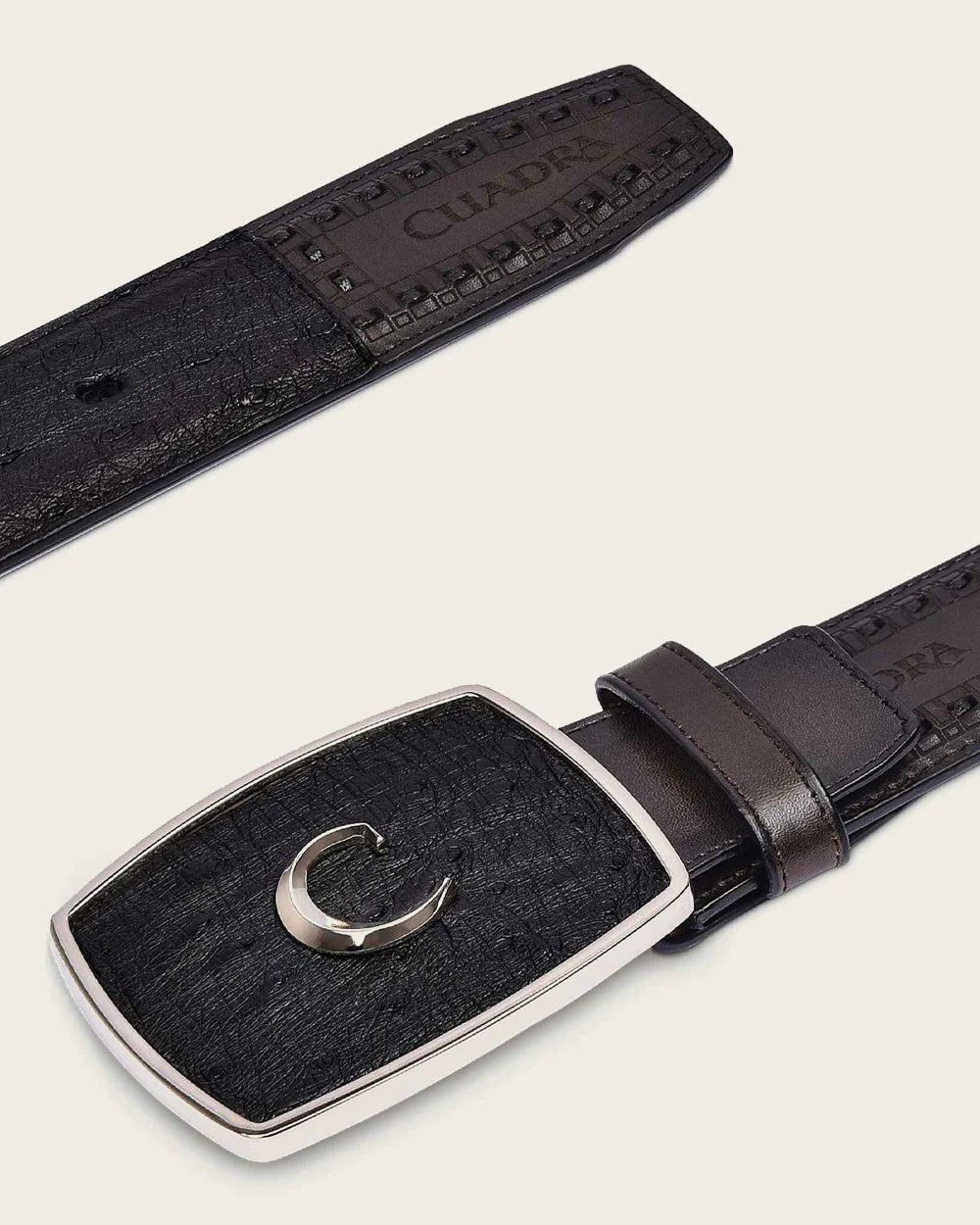 CUADRA MEN'S BLACK WESTERN OSTRICH BELT