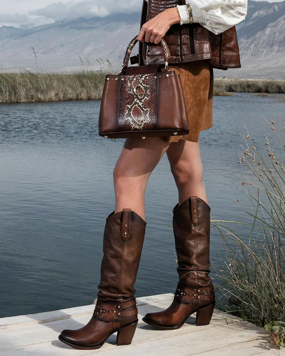 CUADRA WOMEN'S HAND PAINTED BROWN LEATHER BOOT WITH AUSTRIAN CRYSTALS