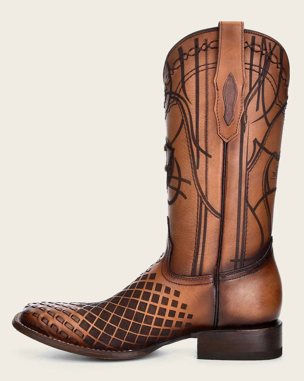 MENS CUADRA ENGRAVED HONEY LEATHER WESTERN BOOTS