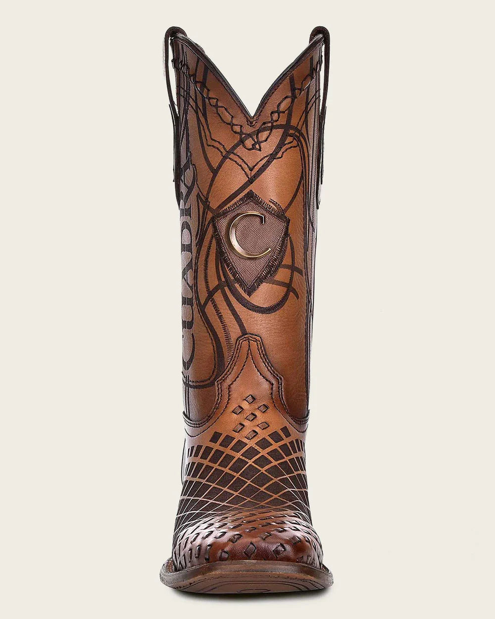 MENS CUADRA ENGRAVED HONEY LEATHER WESTERN BOOTS