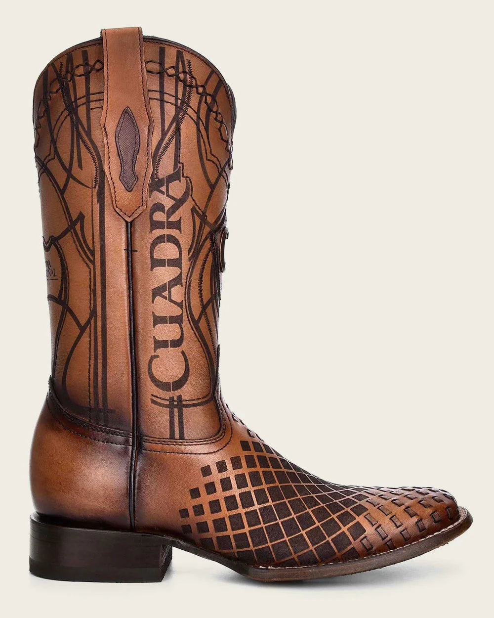 MENS CUADRA ENGRAVED HONEY LEATHER WESTERN BOOTS