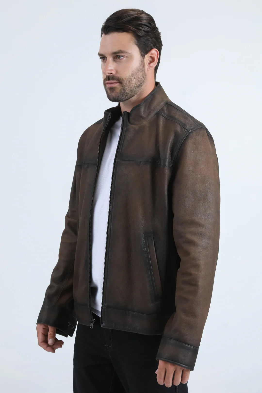 PLATINI MENS GENUINE LEATHER BROWN JACKET