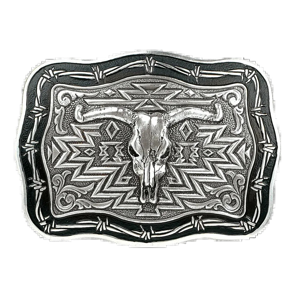SILVER & BLACK STEER SKULL BELT BUCKLE