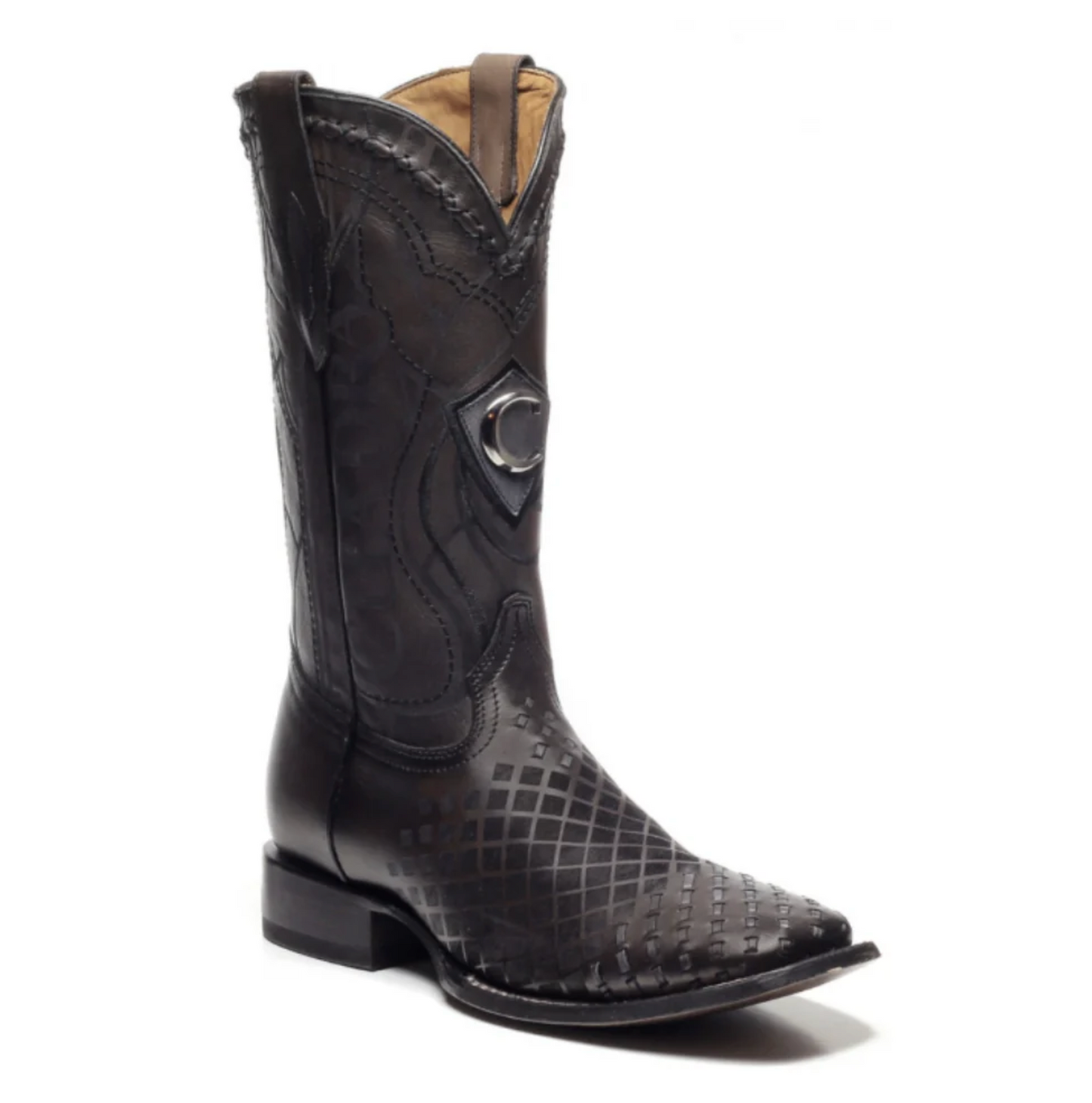 MEN'S CUADRA ENGRAVED BLACK LEATHER WESTERN BOOTS