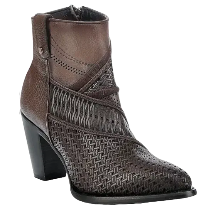 CUADRA WOMEN'S LASER CUT EMBROIDERED BROWN WESTERN BOOTIE