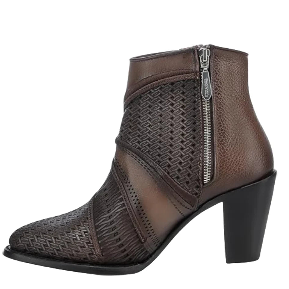 CUADRA WOMEN'S LASER CUT EMBROIDERED BROWN WESTERN BOOTIE