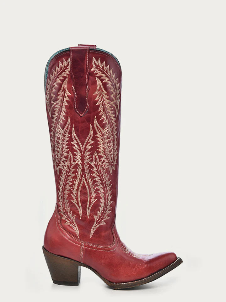 CORRAL WOMEN'S EMBROIDERY RED TALL TOP SNIP TOE COWBOY BOOT