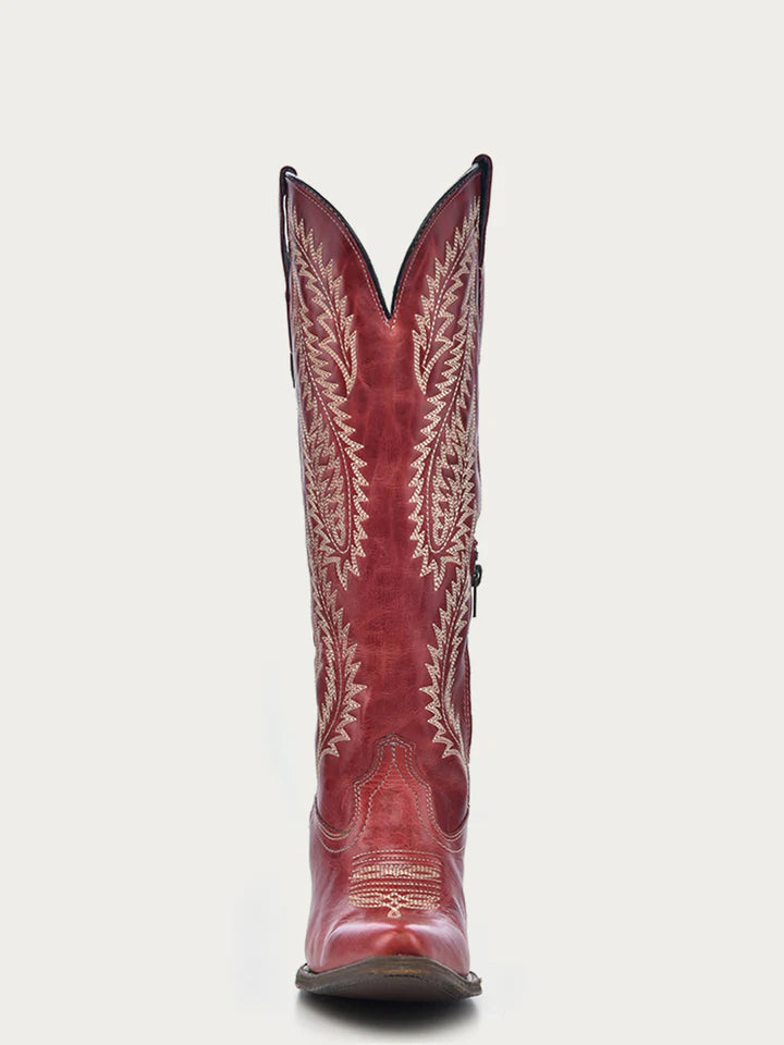 CORRAL WOMEN'S EMBROIDERY RED TALL TOP SNIP TOE COWBOY BOOT