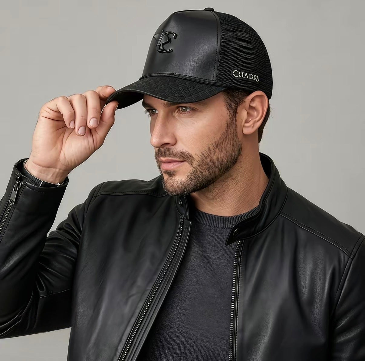 CUADRA BLACK WESTERN LEATHER CAP
