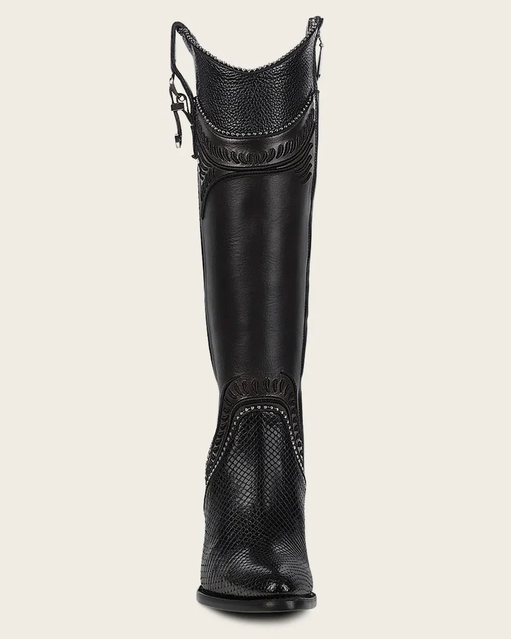 WOMENS CUADRA BLACK PYTHON KNEE HIGH BOOTS