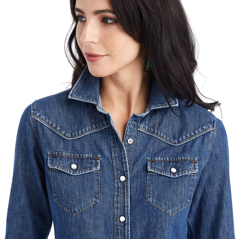 WOMEN'S FARRIDAY DENIM LS SHIRT, BLUELIGHT