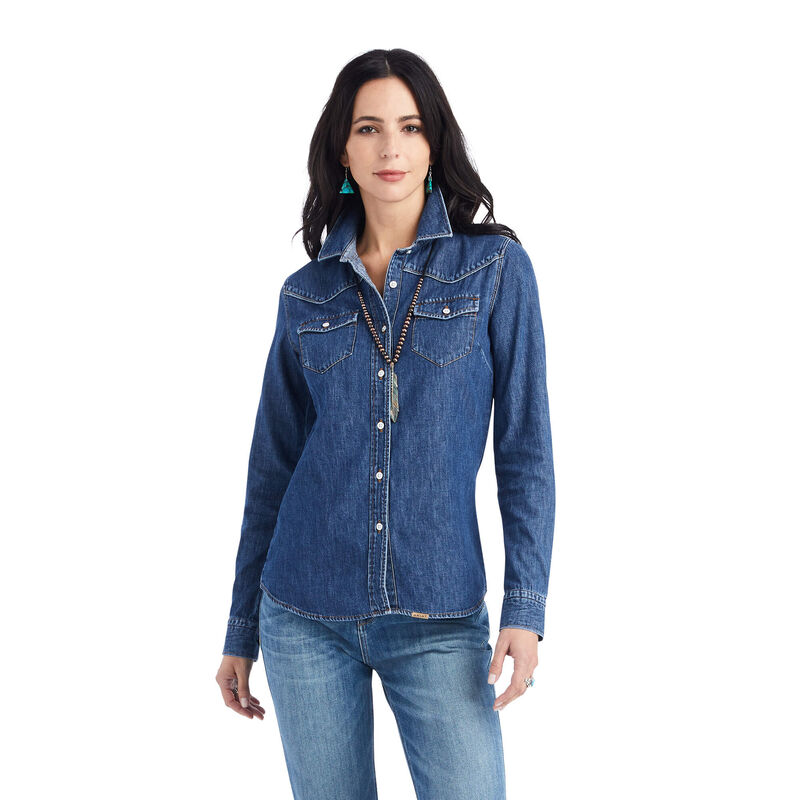 WOMEN'S FARRIDAY DENIM LS SHIRT, BLUELIGHT