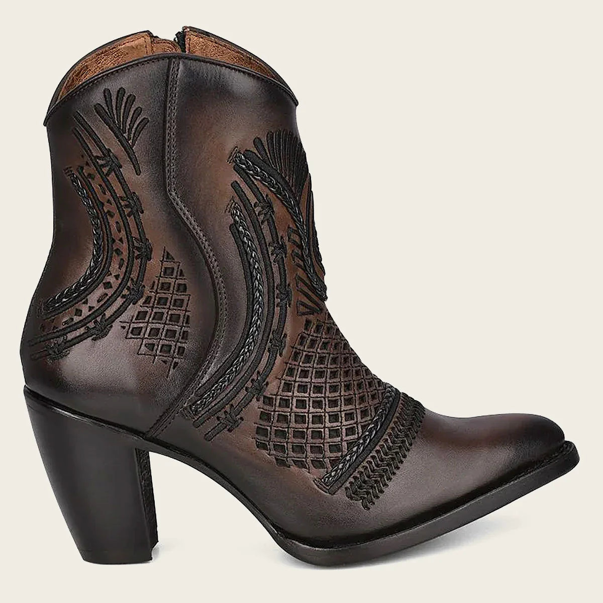 CUADRA WOMEN'S ARTISAN EMBROIDERED BROWN LEATHER BOOTIE