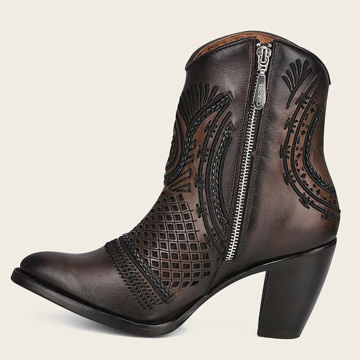 CUADRA WOMEN'S ARTISAN EMBROIDERED BROWN LEATHER BOOTIE