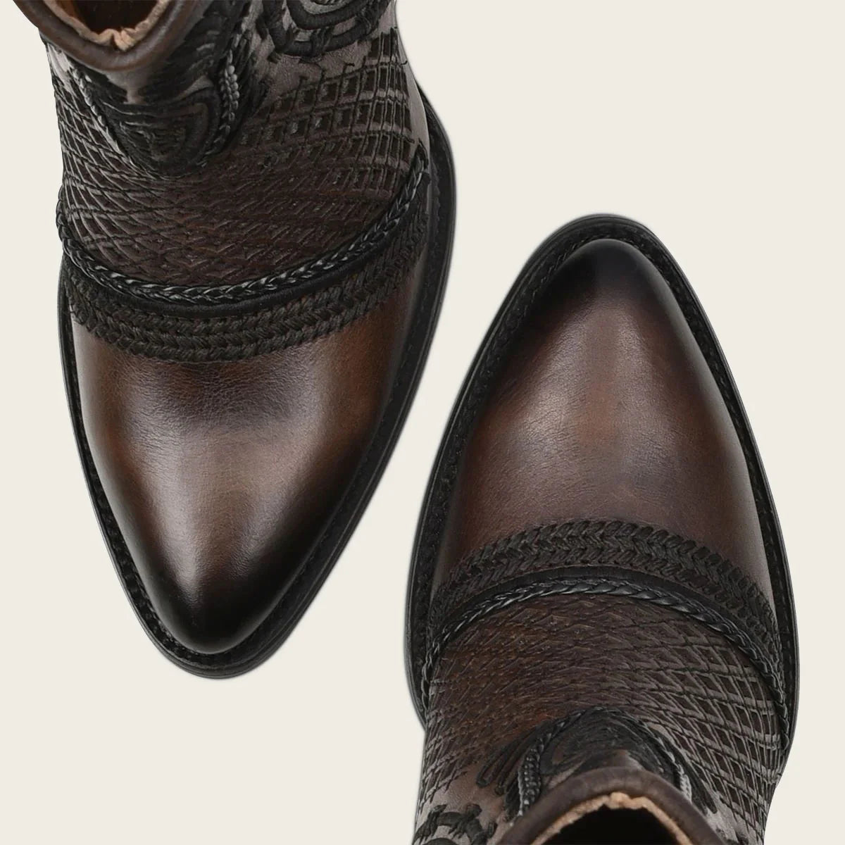 CUADRA WOMEN'S ARTISAN EMBROIDERED BROWN LEATHER BOOTIE