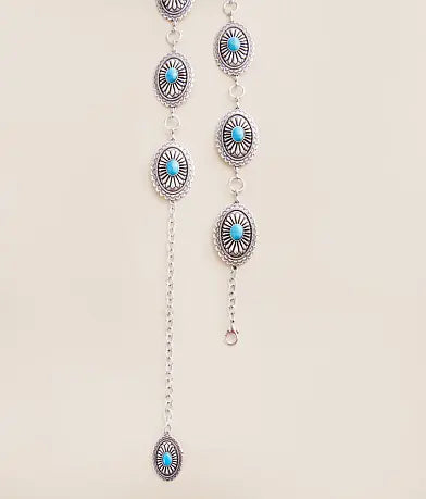 ARIAT SILVER & TURQUOISE STONE OVAL CONCHO CHAIN BELT