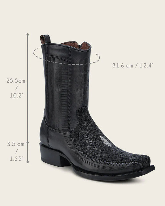 CUADRA MEN'S ENGRAVED BLACK STINGRAY COWBOY BOOTS