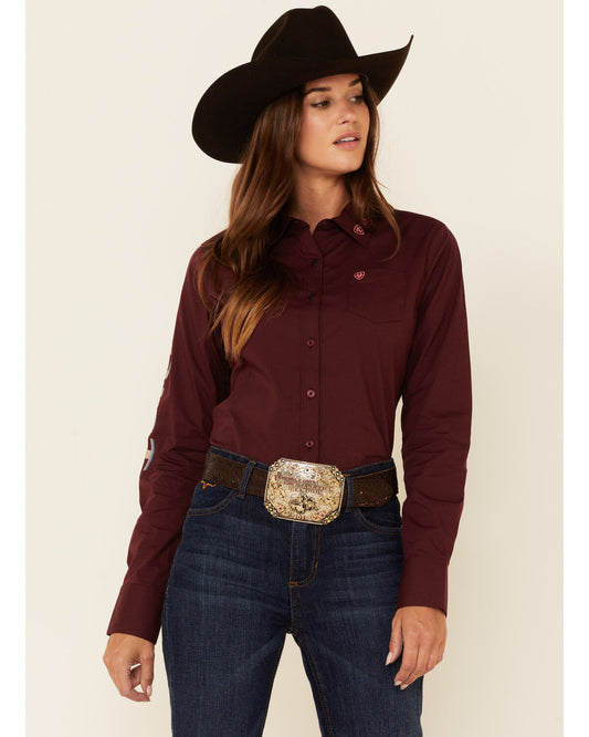 ARIAT WOMENS TEAM KIRBY STRETCH SHIRT ZINFANDEL