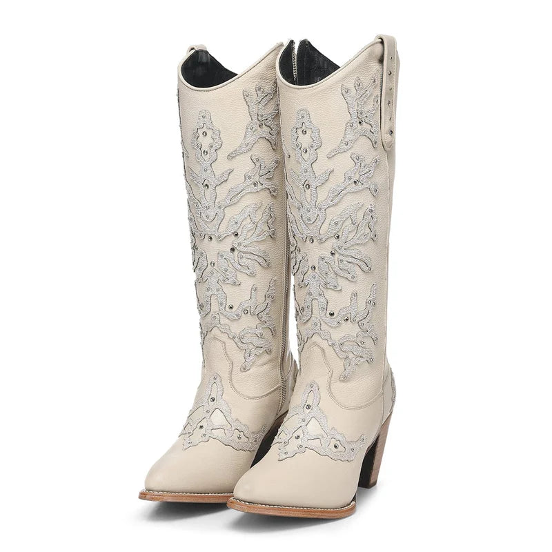 CUADRA WOMEN'S TALL BEIGE MIKONOS BOOT WITH CRYSRALS