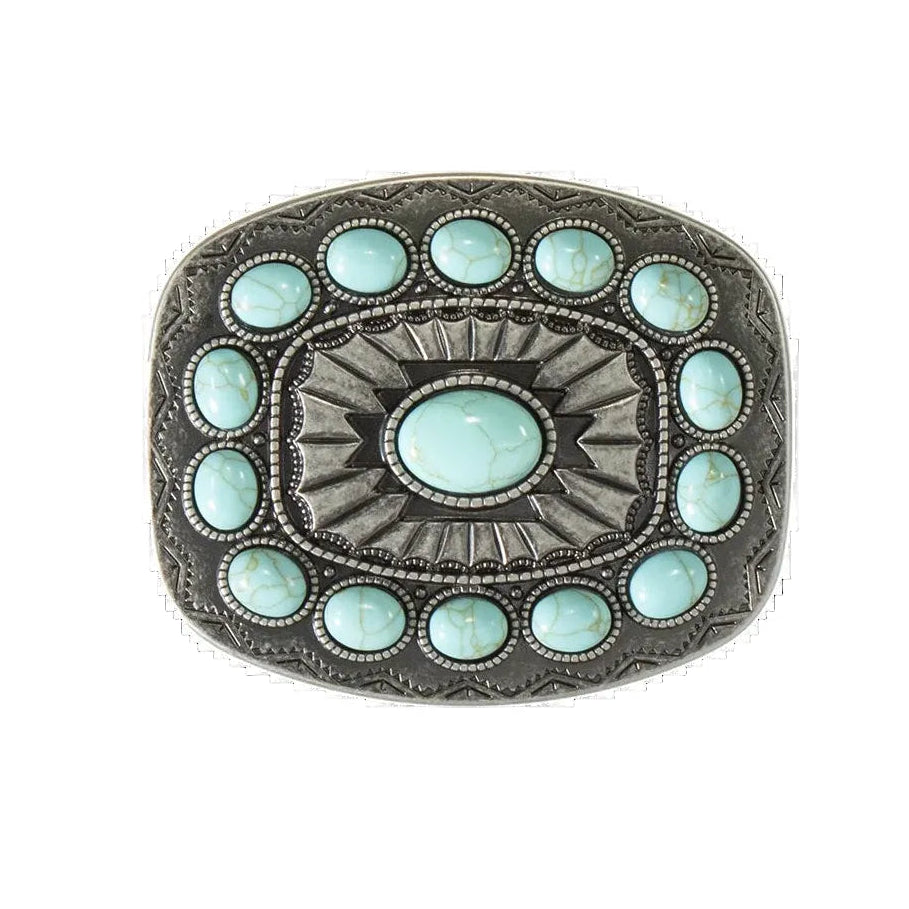 BLAZING ROXX WESTERN TURQUOISE STONES SILVER BUCKLE