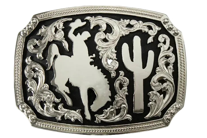 NOCONA SILVER & BLACK BRONCO RIDER BELT BUCKLE