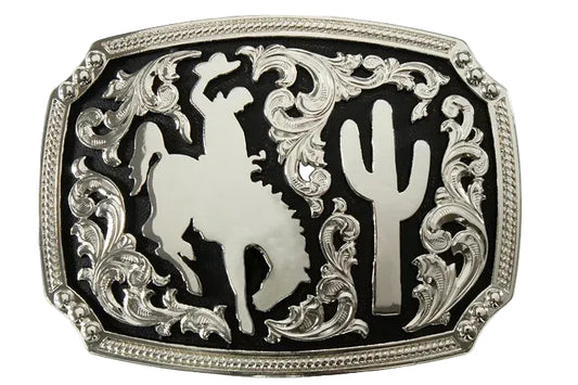NOCONA SILVER & BLACK BRONCO RIDER BELT BUCKLE