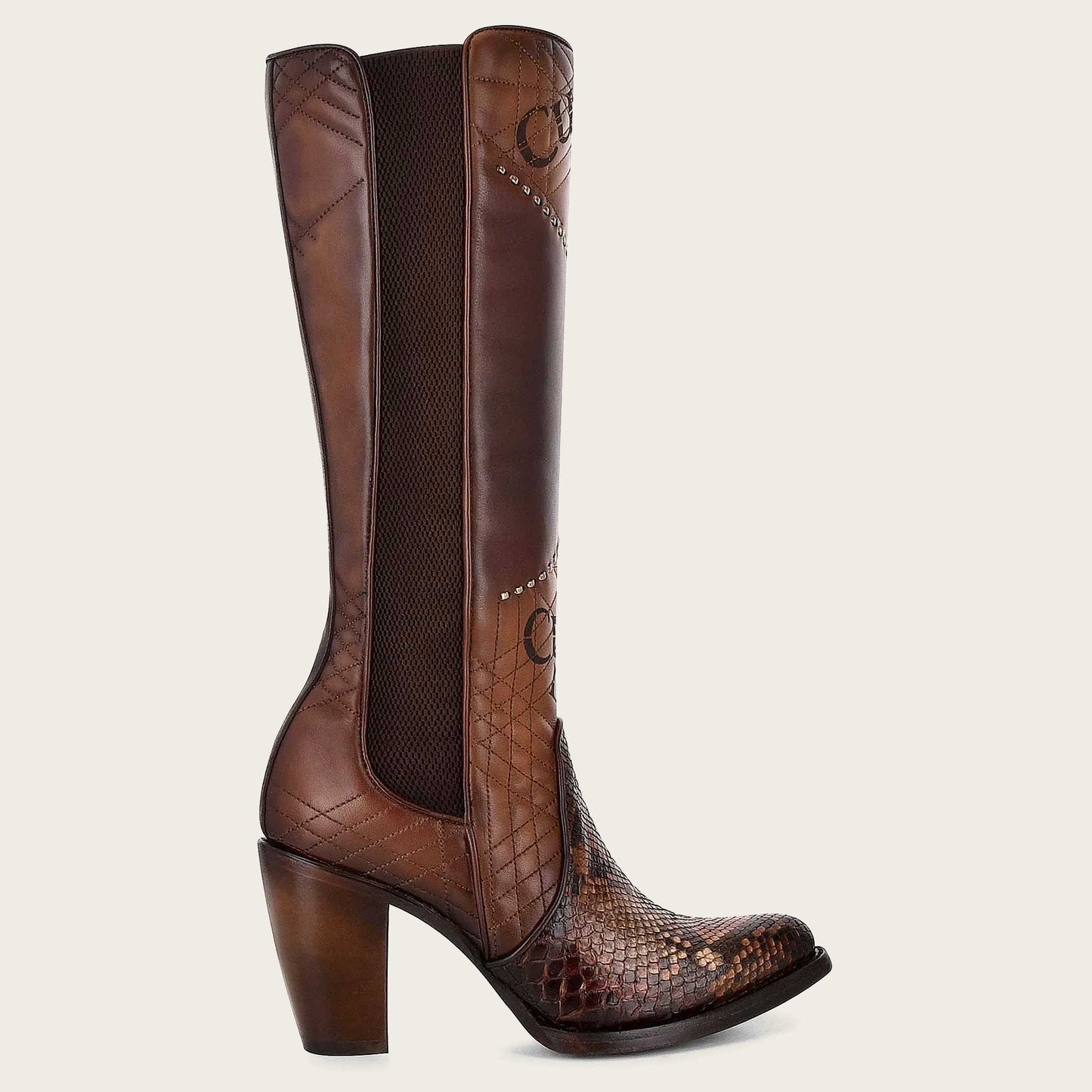 CUADRA Women's Genuine Python Brown Leather Boot, with laser engraved details