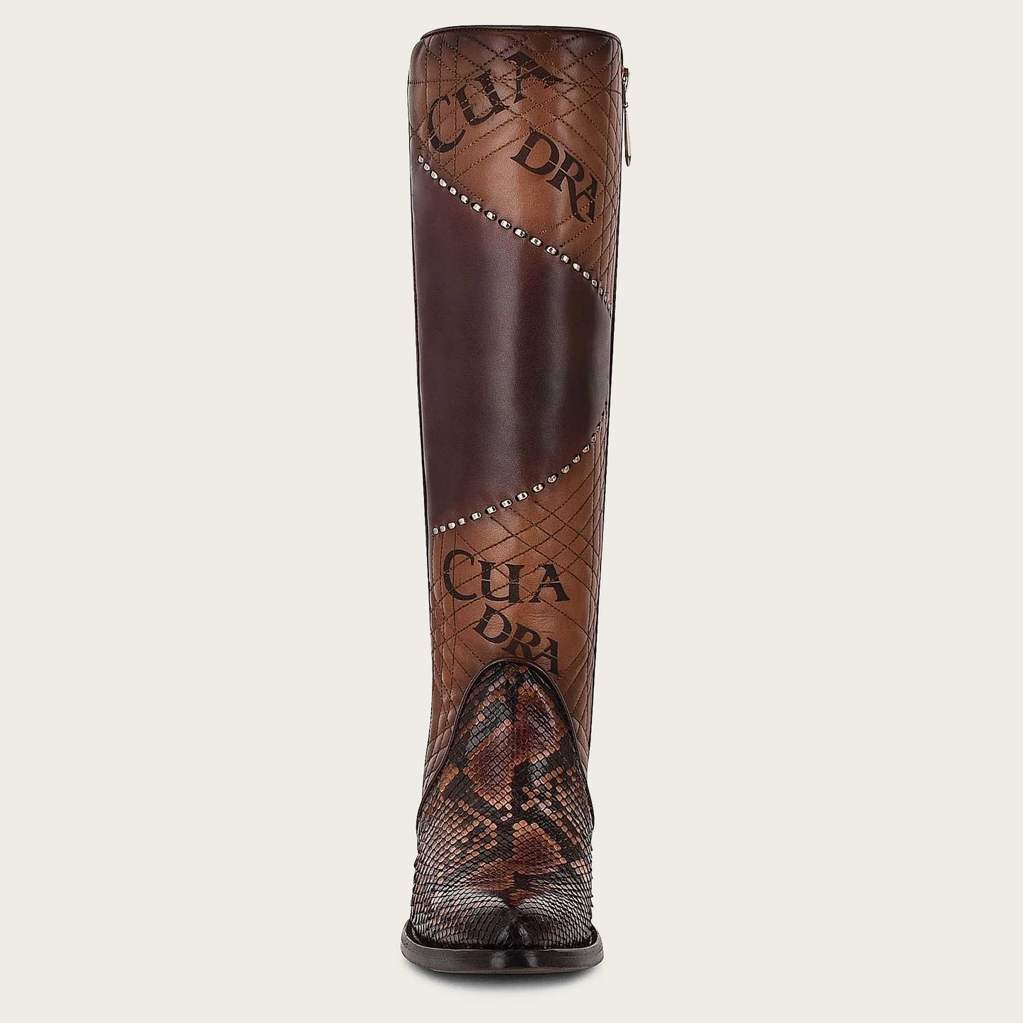 CUADRA Women's Genuine Python Brown Leather Boot, with laser engraved details