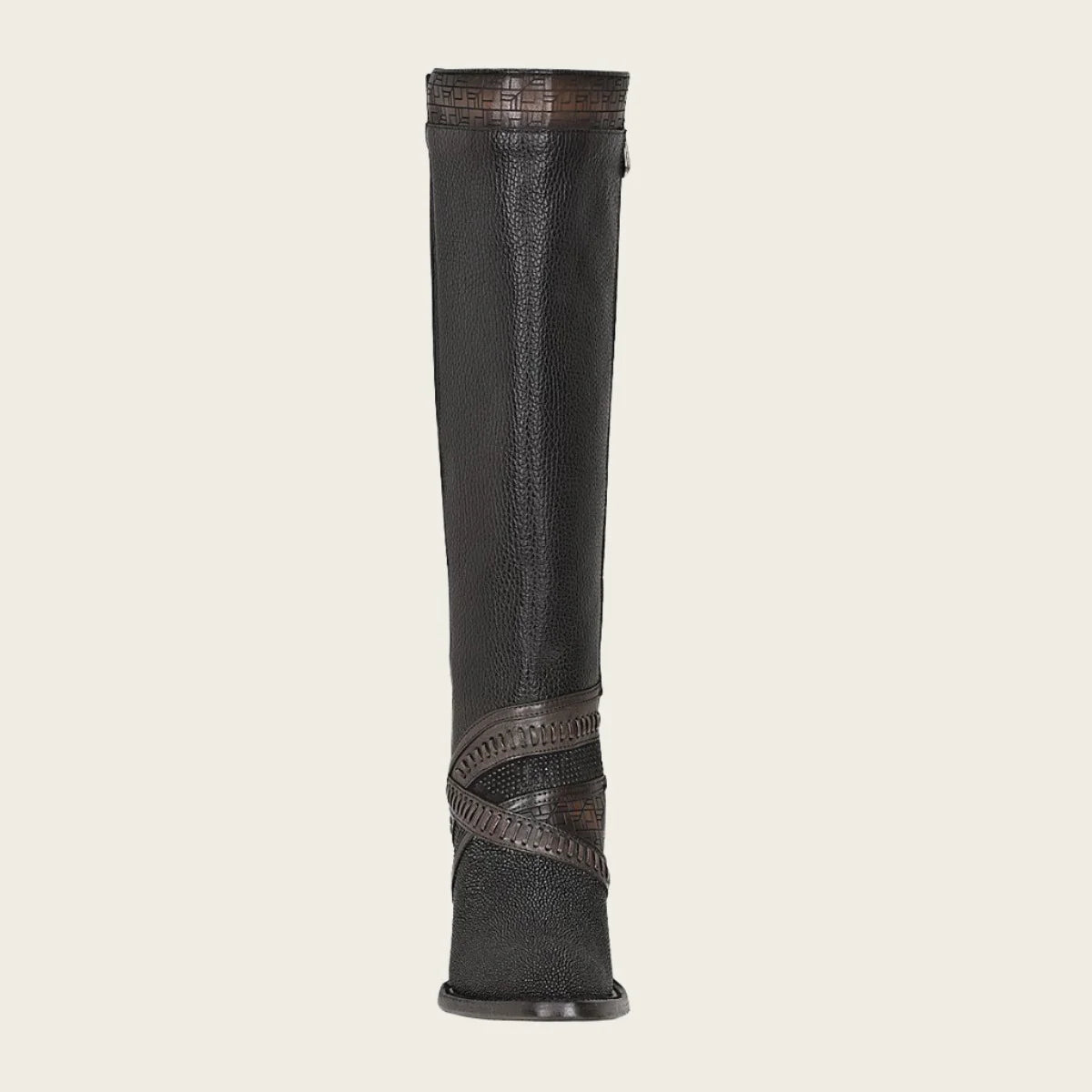 Black Exotic Riding Boot With Hand-Woven Details, Mantarraya