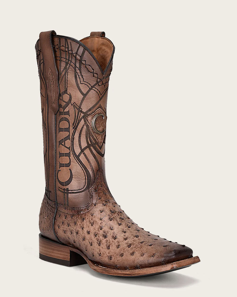 MENS CUADRA ENGRAVED HONEY OSTRICH WESTERN BOOTS