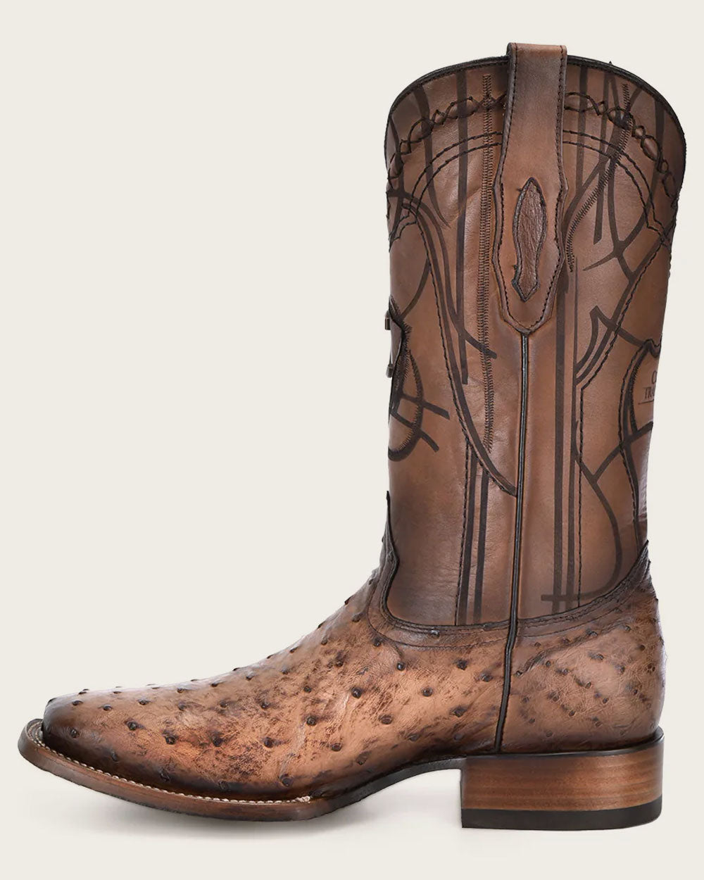 MENS CUADRA ENGRAVED HONEY OSTRICH WESTERN BOOTS